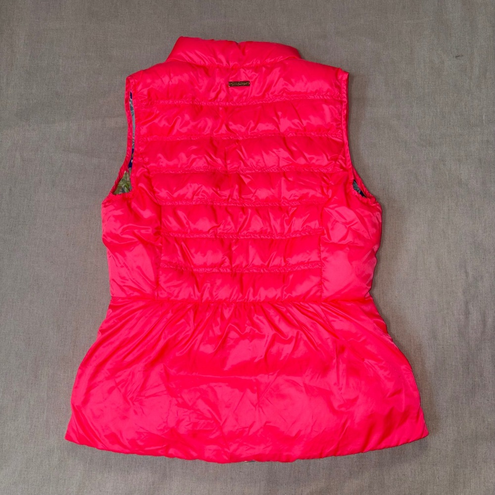 Lilly Pulitzer Womens Neon Pink Quilted Peplum Puffer Vest Floral Lining Small - Picture 6 of 7